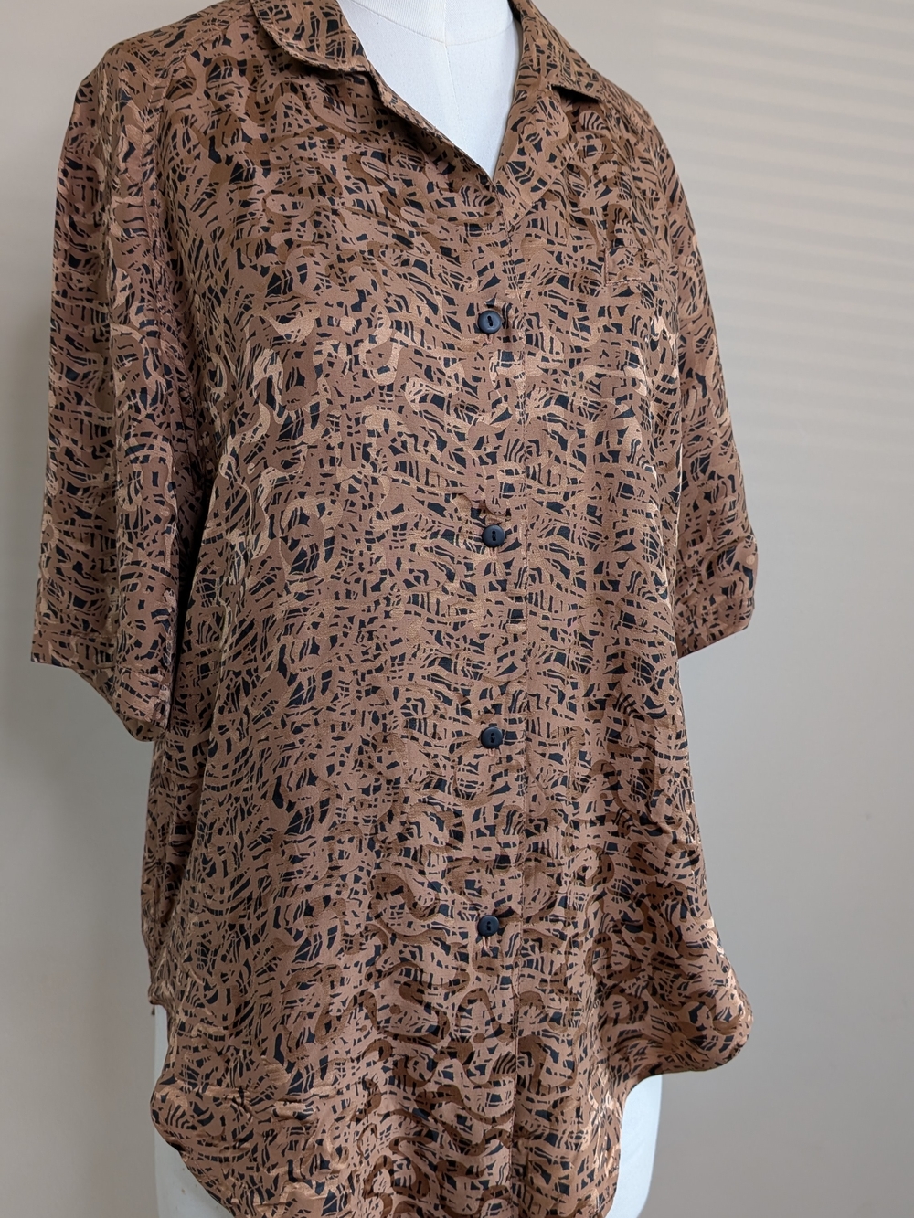 Vintage Sunny Leigh 100% Silk Abstract Print Oversized Blouse M